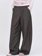 fano Poly Rayon Blend Mid High Waist Minimal Commuter Pine Gray Wide Leg Pants