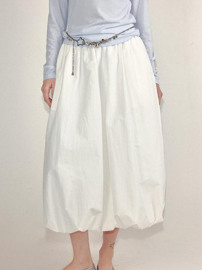 fano Lined Press Pleat A Line Bubble Mid Waist Women City Black White Midi Skirts