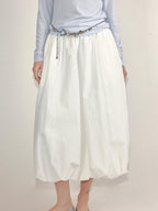 fano Lined Press Pleat A Line Bubble Mid Waist Women City Black White Midi Skirts