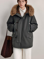 fano 90Pc White Duck Down Commuter Midlength Removable Hood Moss Green Down Jackets