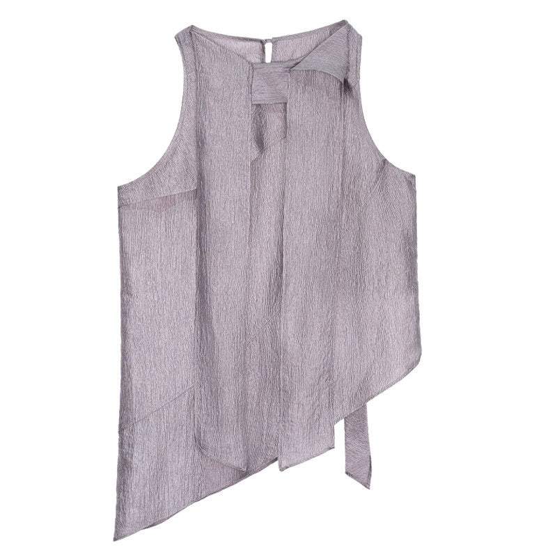 someonesometimes Asymmetrical Fringe Slim Fit Strap Solid Silver Purple Long Sleeve Crop Tops