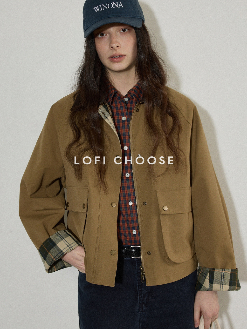 Lofi_choose_Plaid_Zip_Front_Loose_Fit_Commuter_Long_Sleeve_Women_Sand_Khaki_Cropped_Jackets_MISSTT