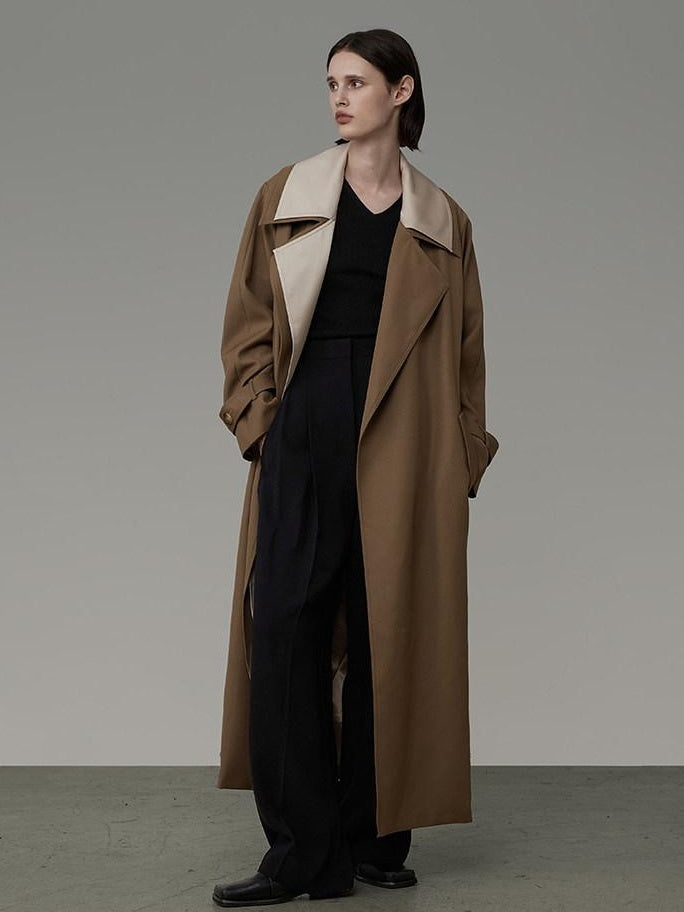 unspoken Colorblock Relaxed Minimalist Notched Lapel Women Office Outerwear Long Coats