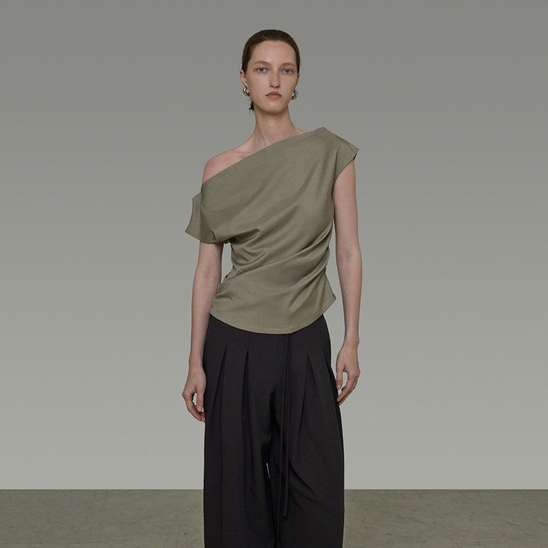 unspoken_Asymmetric_Neck_Pleated_Minimal_Slim_Fit_Office_Women_Polyester_Basic_Crop_Tops_MISSTT