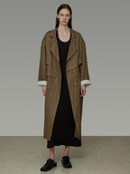 unspoken Minimalist Commuter Loose Long Single Breasted Women Olive Brown Trench Coats