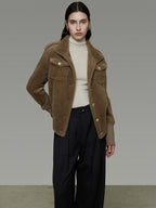 unspoken Thick Warm Stand Collar Slim Fit Minimal Office Brown Nylon Blend Short Coat