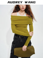audreyyang Wool Blend Slim Fit Mock Neck Women Casual Stretch Long Sleeve T-Shirts