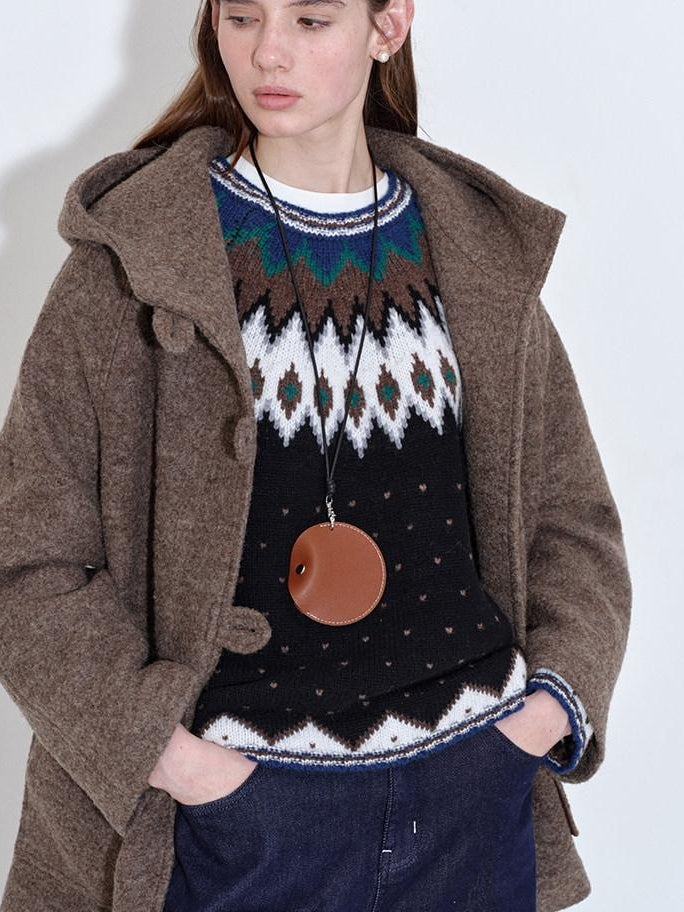fano 75 Wool 25 Polyester Hooded Loose Fit Korean Commuter Brown Wool Coats