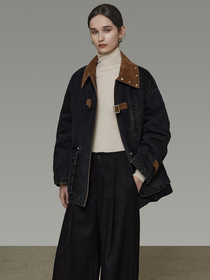 unspoken Durable Cotton Blend Colorblock Loose Fit Commuter Everyday Women Denim Jackets