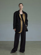 unspoken Original Thick Loose Fit Single Breasted Commuter Women Mustard Black Blazers