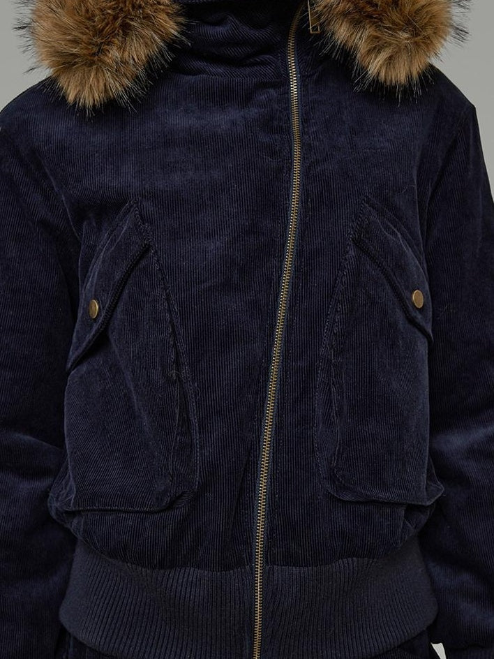 unspoken Thick Cotton Hooded Oversized Minimal Commuter Navy Zippered Puffer Jackets