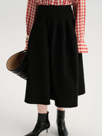 audreyyang Flattering High Waist A Line Solid Black Nylon Office Casual Women Maxi Skirts