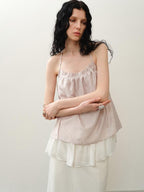 someone sometimes Original Design Ruffle Trim Loose Fit Lyocell Blend Women Solid Color Camisoles