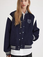 fano Embroidered Relaxed Fit Commuter Colorblock Crew Neck Women Bomber Jackets