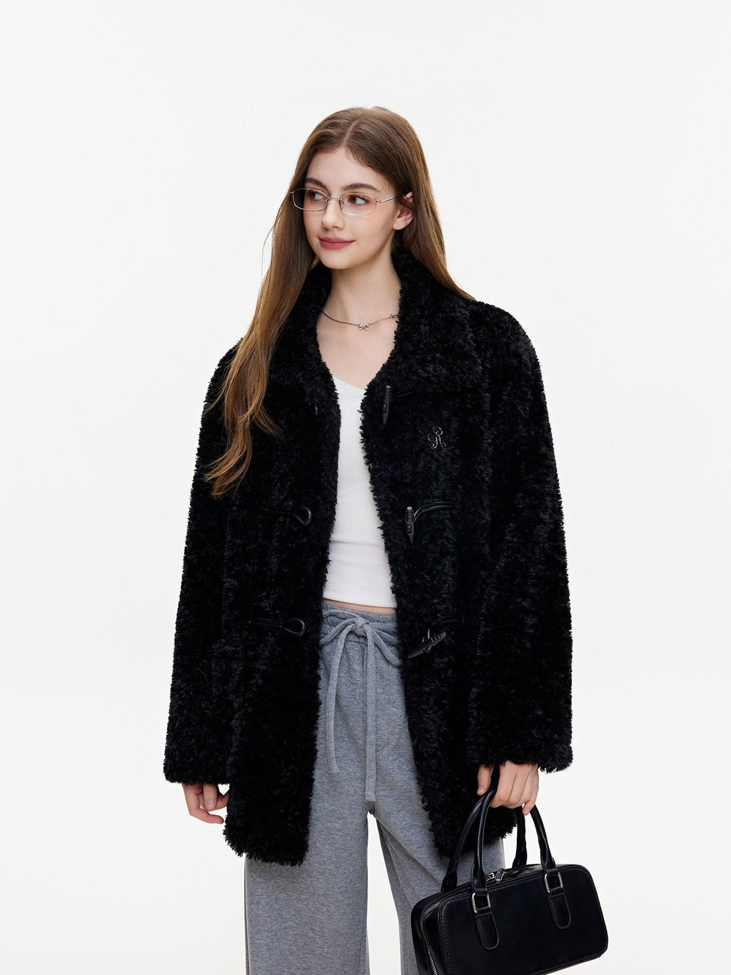 ikyou Padded Non Iron Pocket Toggle Korean Oversized Women Mid Length Black Long Coats