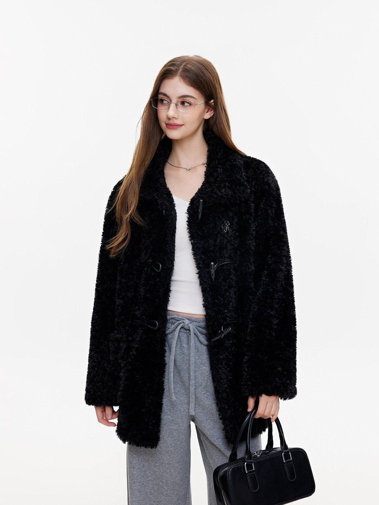 ikyou Padded Non Iron Pocket Toggle Korean Oversized Women Mid Length Black Long Coats