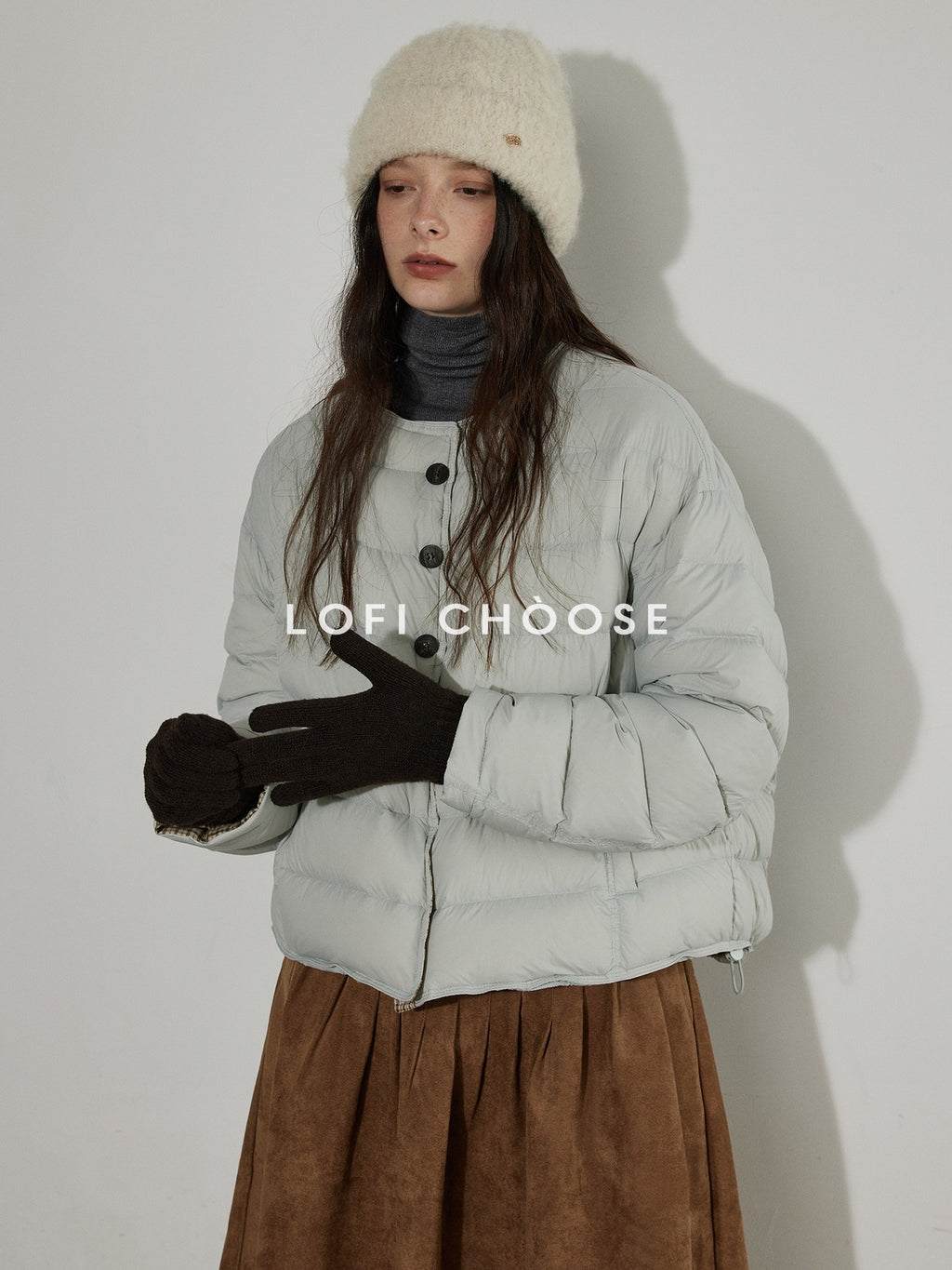 Lofi choose 90% White Duck Down Commuter Loose Fit Hoodless Zip Light Blue Down Jackets