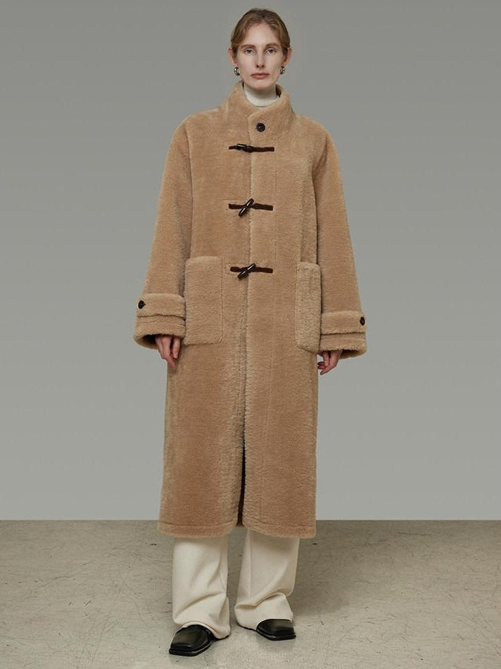 unspoken Warm Padded Stand Collar Loose Fit Women Commuter Khaki Long Coats