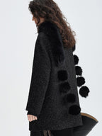 audreyyang Ultra Warm Fox Fur Solid Black Plush Elegant Women Luxury Scarves