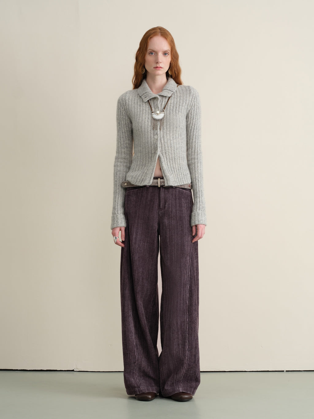 someonesometimes Soft Wool Cotton Blend Slim Fit Side Slit Cropped Button Crewneck Womens Cardigans