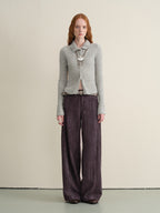 someonesometimes Soft Wool Cotton Blend Slim Fit Side Slit Cropped Button Crewneck Womens Cardigans