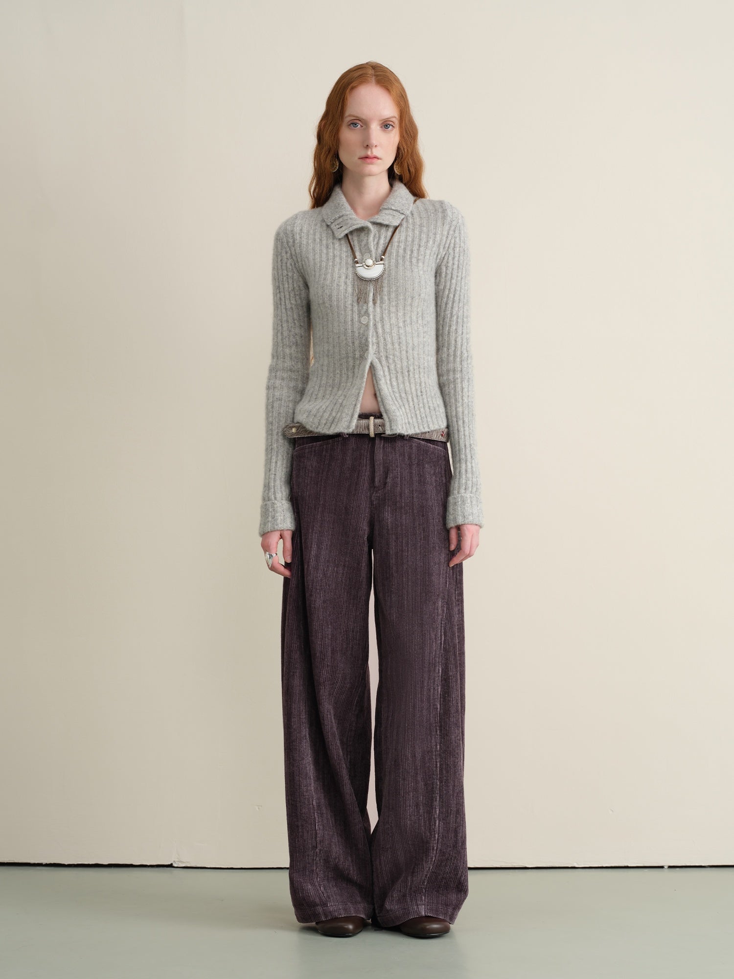 someonesometimes Soft Wool Cotton Blend Slim Fit Side Slit Cropped Button Crewneck Womens Cardigans