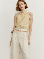 someone sometimes Ruffle Original Slim Fit Melon Halter Cotton Mix Top & Skirt Sets