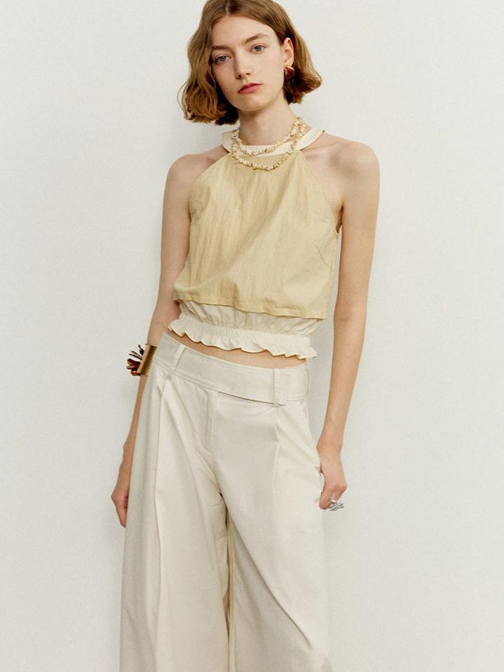 someone sometimes Ruffle Original Slim Fit Melon Halter Cotton Mix Top & Skirt Sets