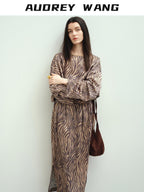 audreyyang Soft 100% Polyester Cinched Waist Long Sleeve Floral Women Maxi Dresses