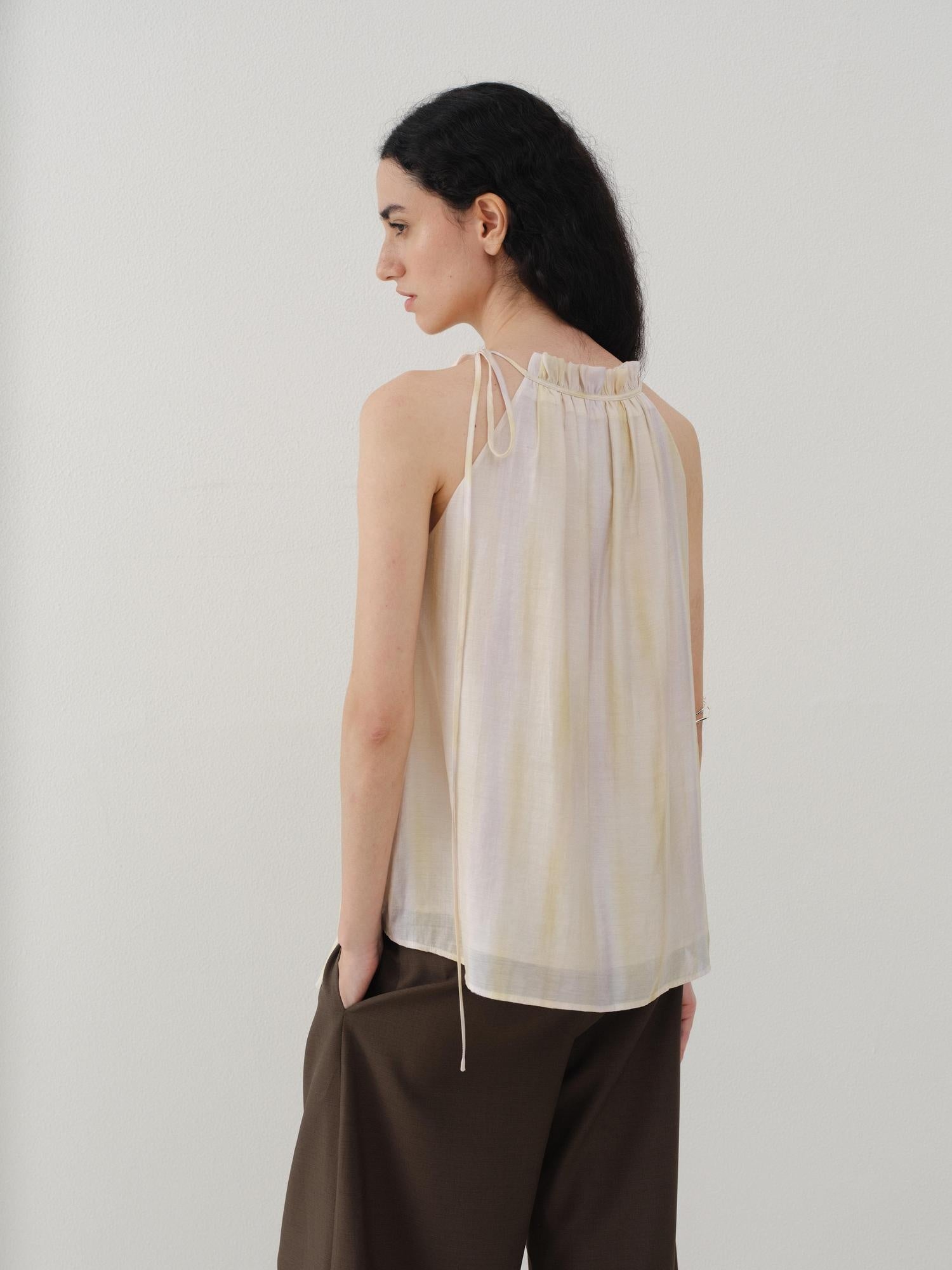 someone sometimes Original Mesh Patchwork Epaulette Loose Striped Women Halter Crop Tops