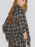 fano Uv Protection Loose Korean Polo Collar Button Front Plaid Women Shirts