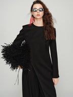 audreyyang Figure Flattering Elegant Tailored Mid Length Long Sleeve Women Black Long Coats
