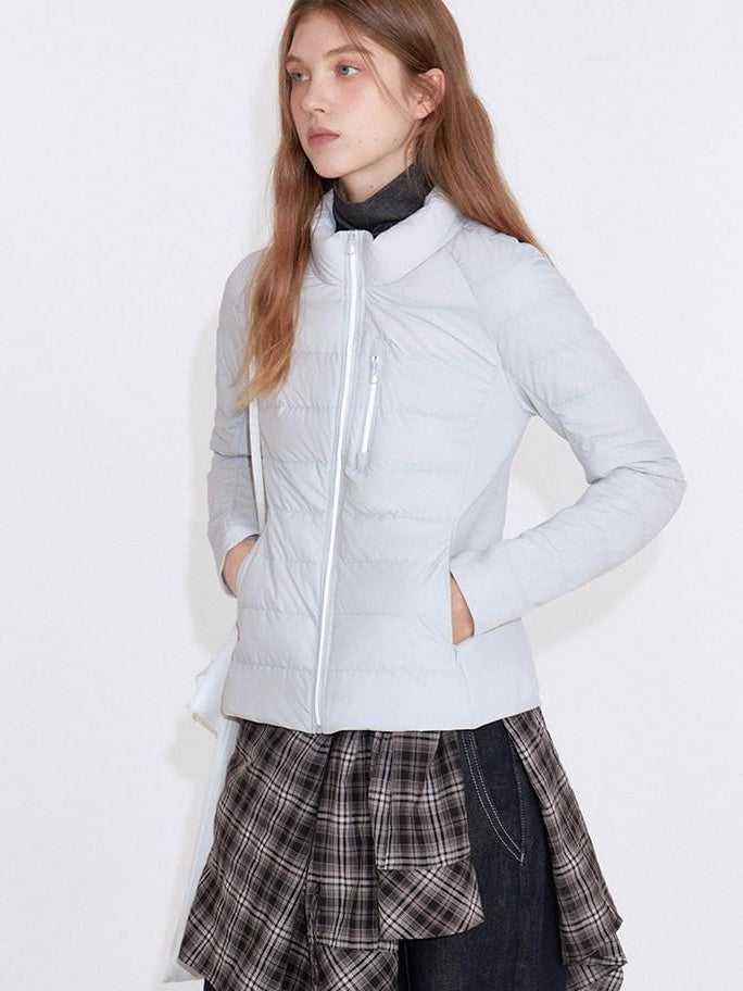 fano 90 Percent Goose Down Slim Stand Collar Zipper Women Light Gray Down Jackets