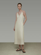 unspoken Embroidered Tencel A Line Cami V-neck Natural Waist Office White Maxi Dresses