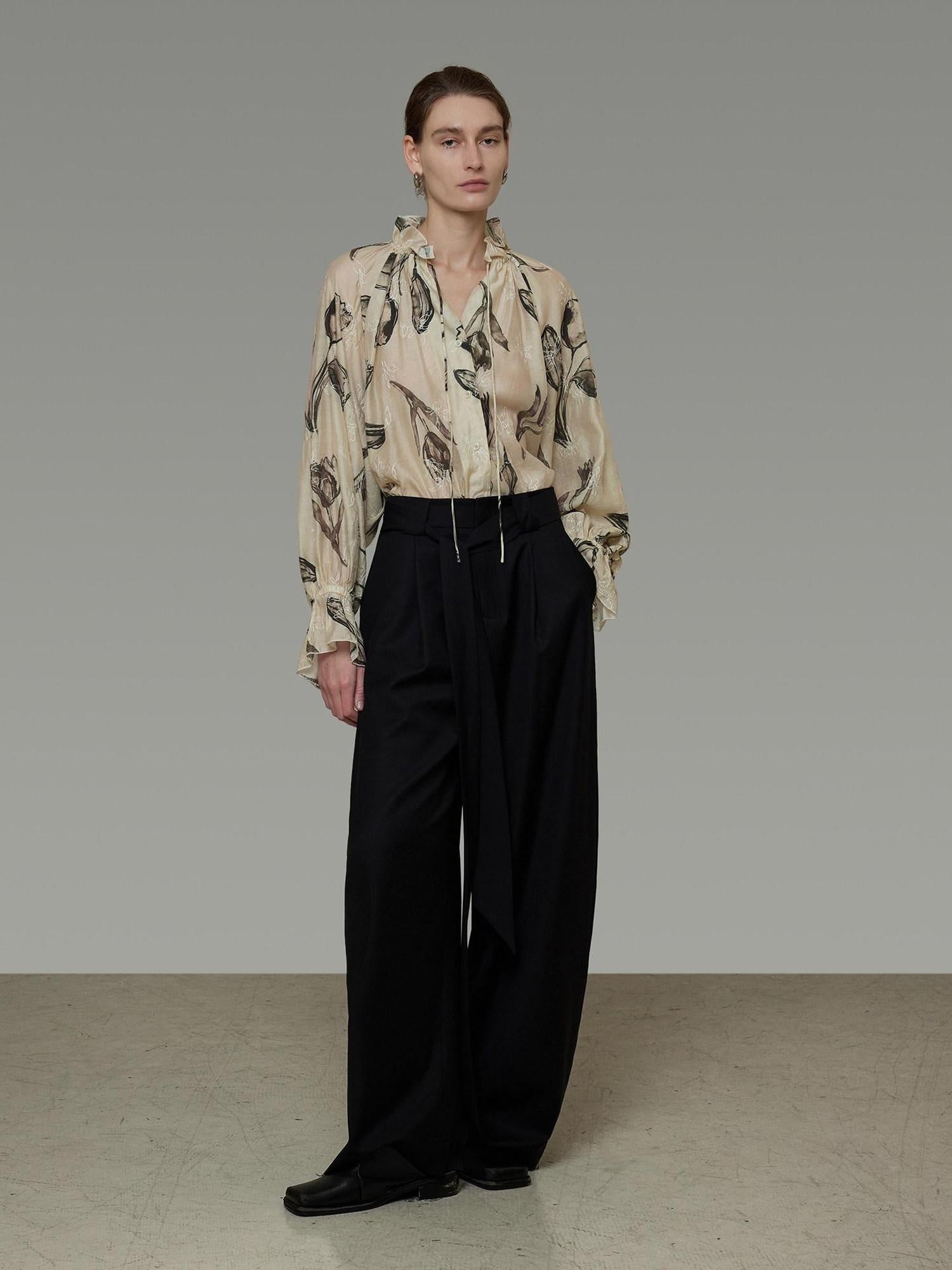 unspoken Breathable Soft Office Loose V-neck Embroidered Floral Viscose Blend Blouses