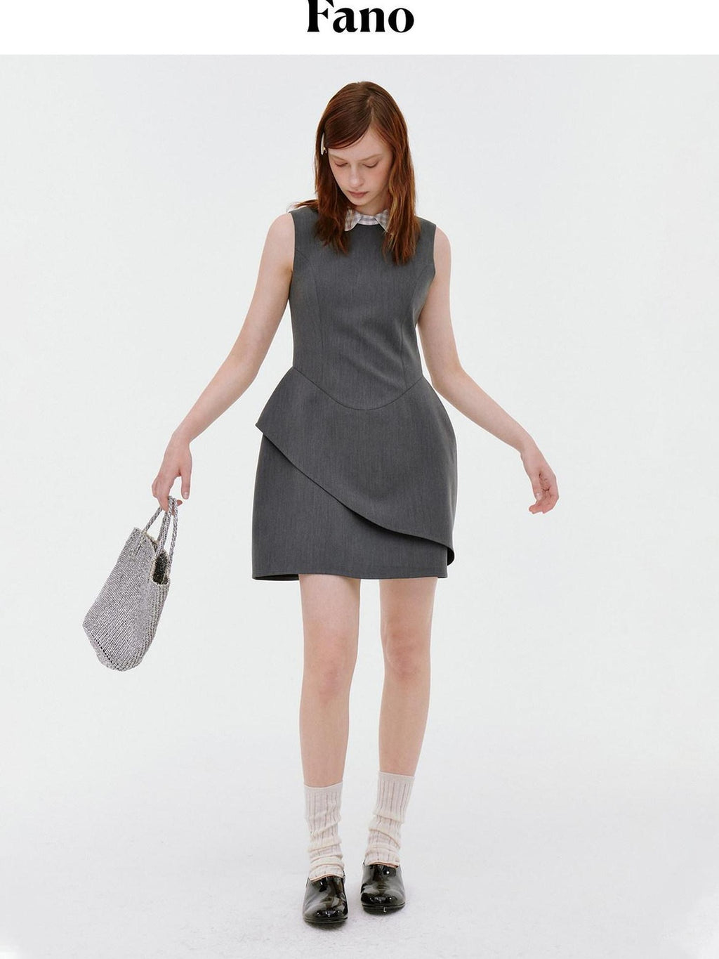 fano Polyester Stretch Korean Office Cocoon Sleeveless Gray Women Vest Midi Dresses