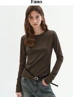 fano Lyocell Blend Slim Fit Minimal Commuter Crew Neck Women Long Sleeve T-Shirts