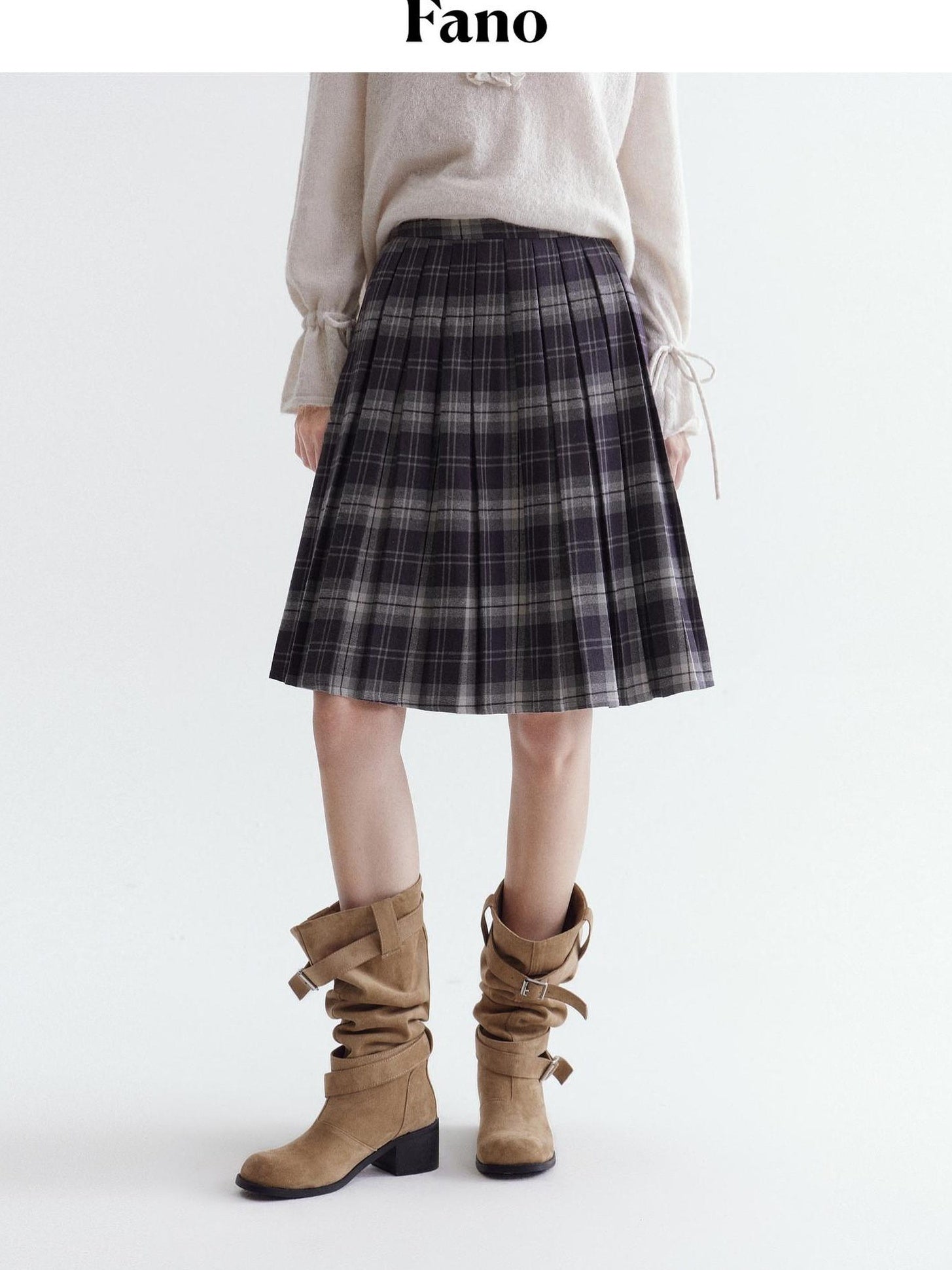 fano Pure Cotton Pleated A Line Mid Rise Classic Workwear Women Midi Skirts