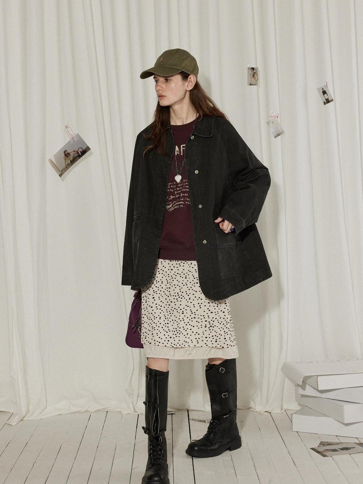 Lofi choose High Waist Casual Patchwork A Line Printed Polyester Office Midi Skirts