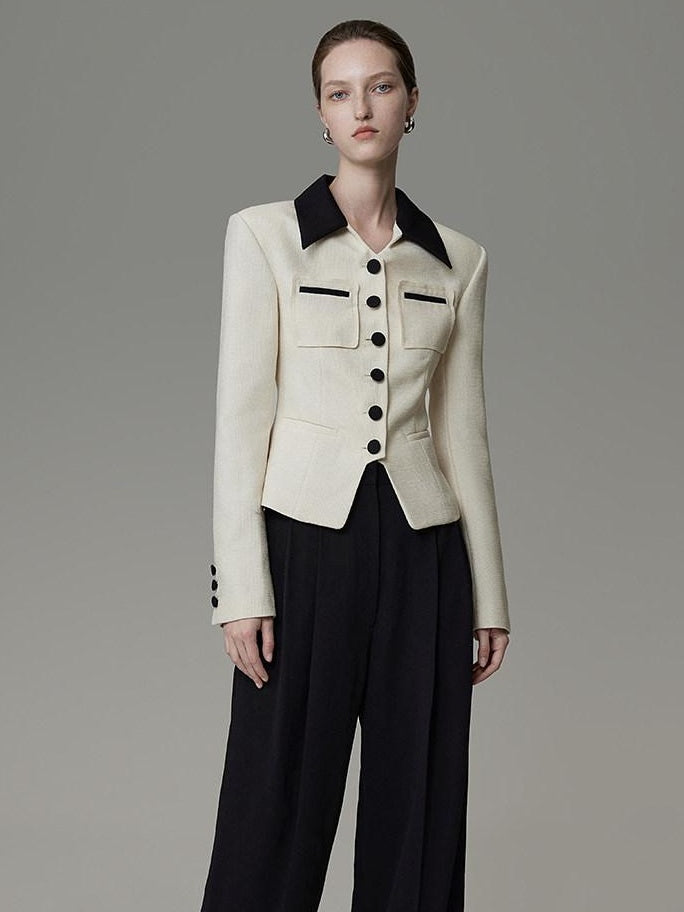 unspoken Colorblock Polo Collar Button Slim Fit Office Women Polyester Blouses