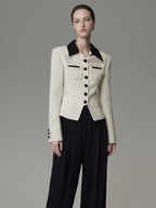 unspoken Colorblock Polo Collar Button Slim Fit Office Women Polyester Blouses