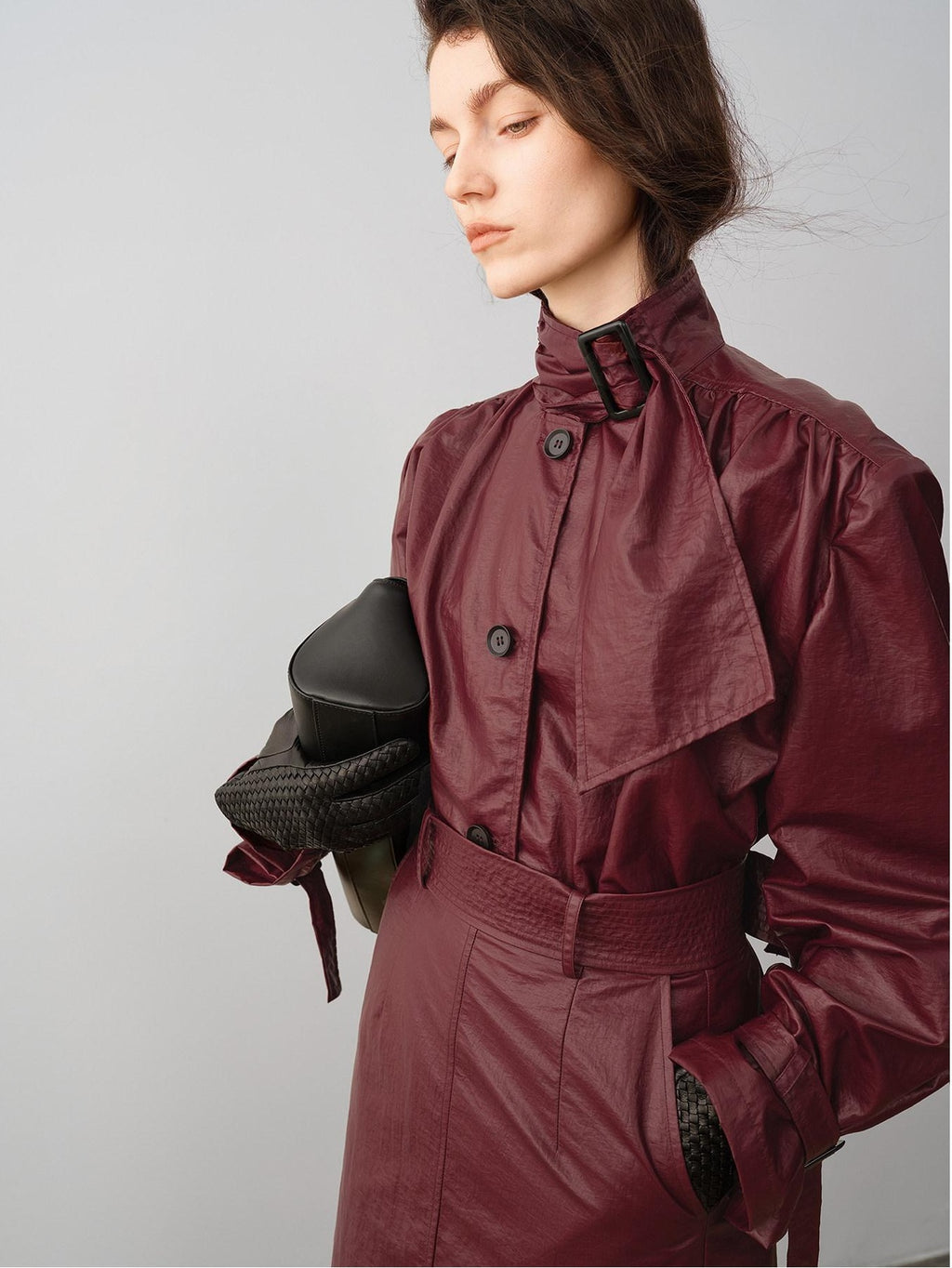 audreyyang Slimming Loose Cuffed Sleeves Button Women Mustard Green Leather Jackets