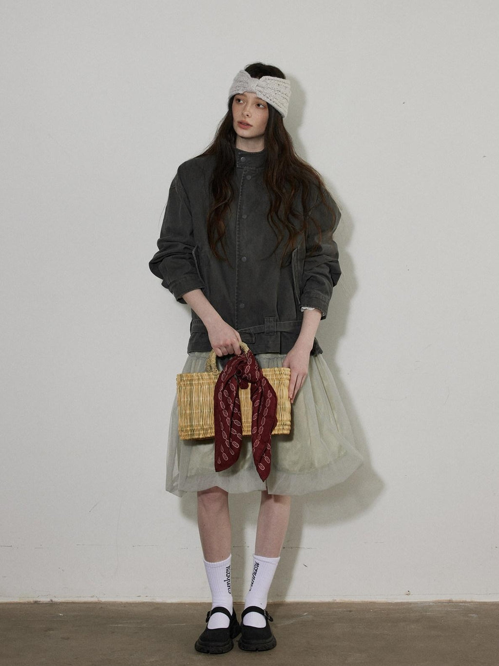 Lofi choose Breathable Drawstring Oversized Commuter Women Button Mud Gray Denim Jackets
