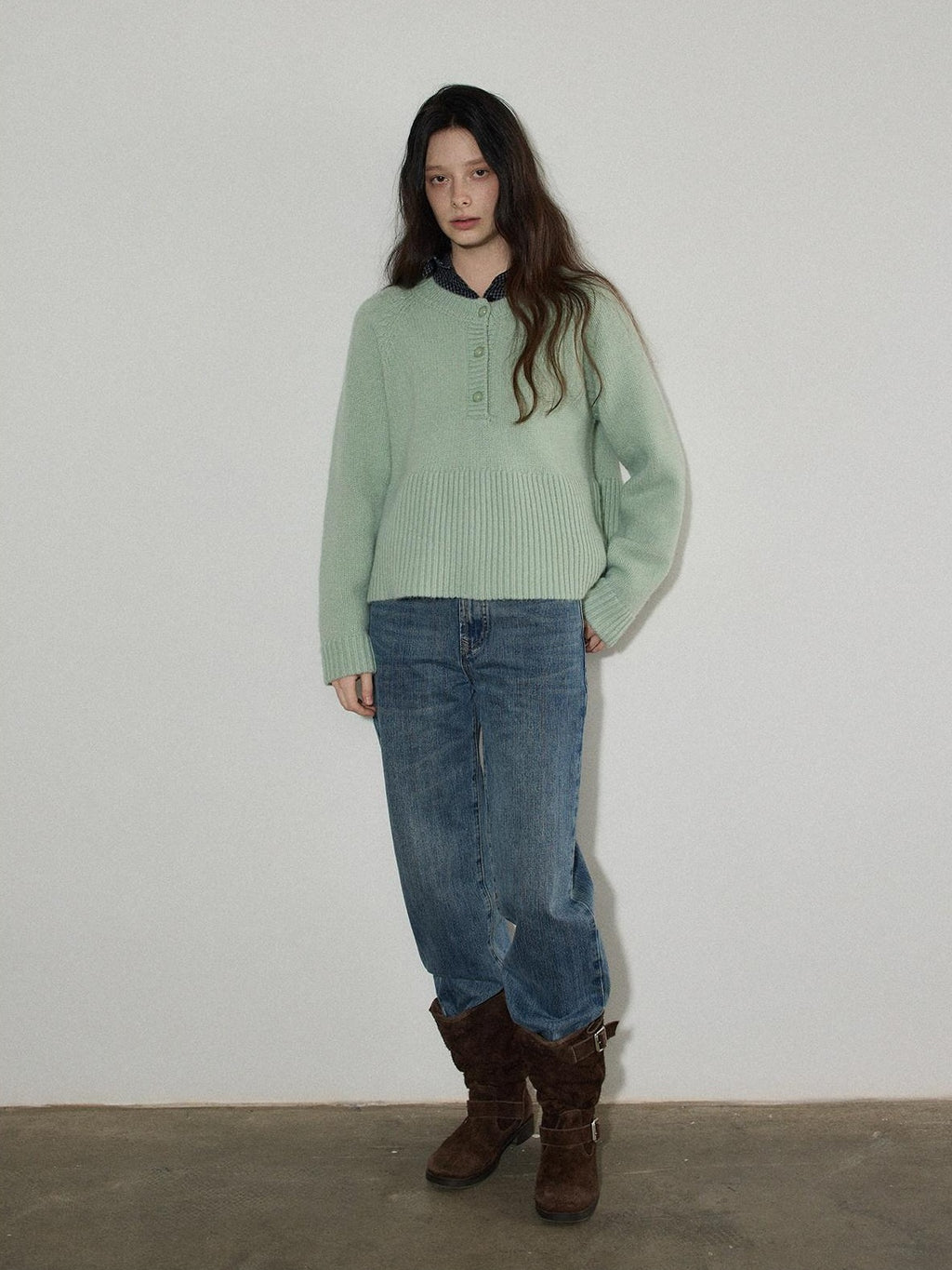 Lofi choose Soft Acrylic Commuter Loose Fit Solid Crewneck Women Knitwear Sweaters