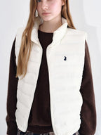 fano 90% White Duck Down Sleeveless Straight Stand Collar Zipper Beige Down Jackets