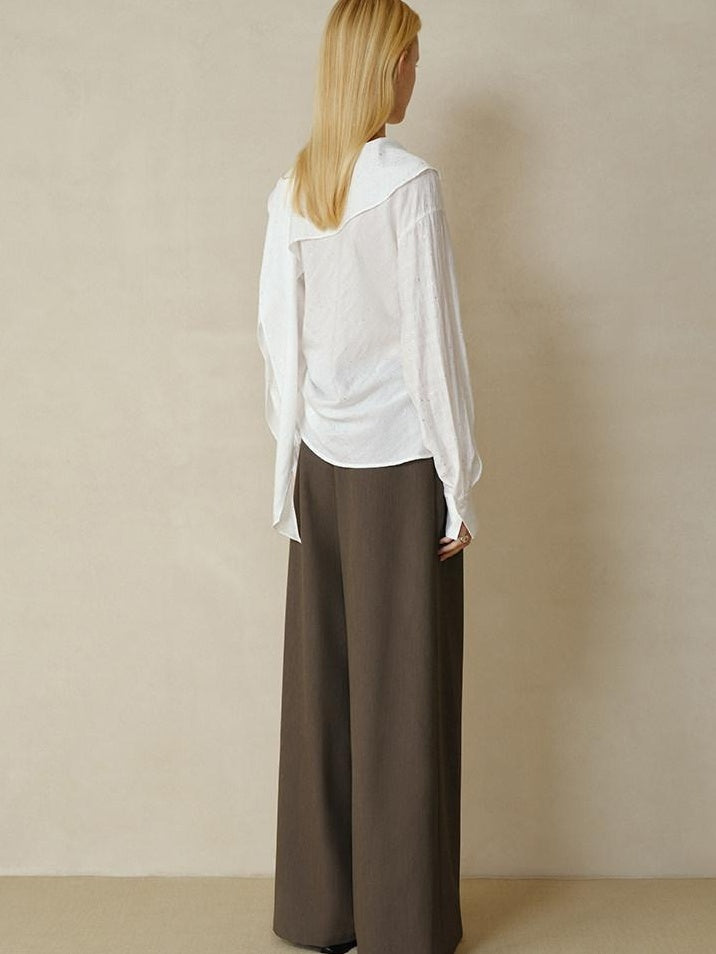 someonesometimes Cooling French Loose Round Neck Sparkle White Nylon Long Sleeve Blouses