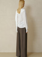 someonesometimes Cooling French Loose Round Neck Sparkle White Nylon Long Sleeve Blouses