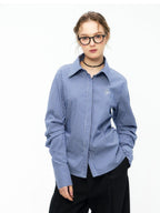 ikyou Embroidered Striped Slim Fit Commuter Long Sleeve Collared Cotton Shirts