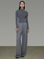 unspoken Breathable High Rise Tie Waist Office Solid Light Gray Poly Blend Wide Leg Pants
