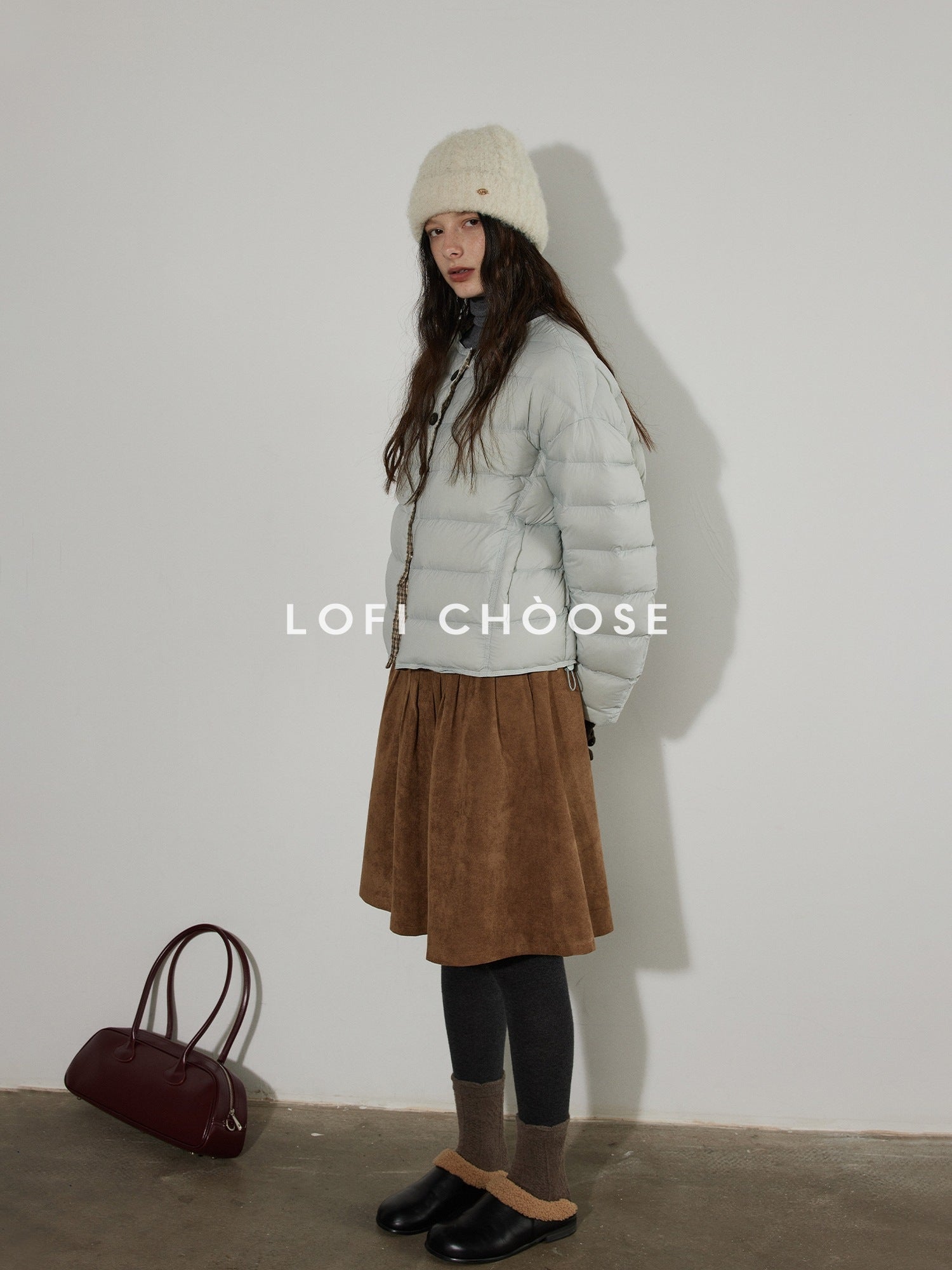 Lofi choose 90% White Duck Down Commuter Loose Fit Hoodless Zip Light Blue Down Jackets